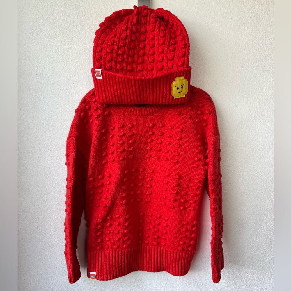 LEGO Collection x Target Unisex Red Textured Sweater Size 3T and Matching Beanie